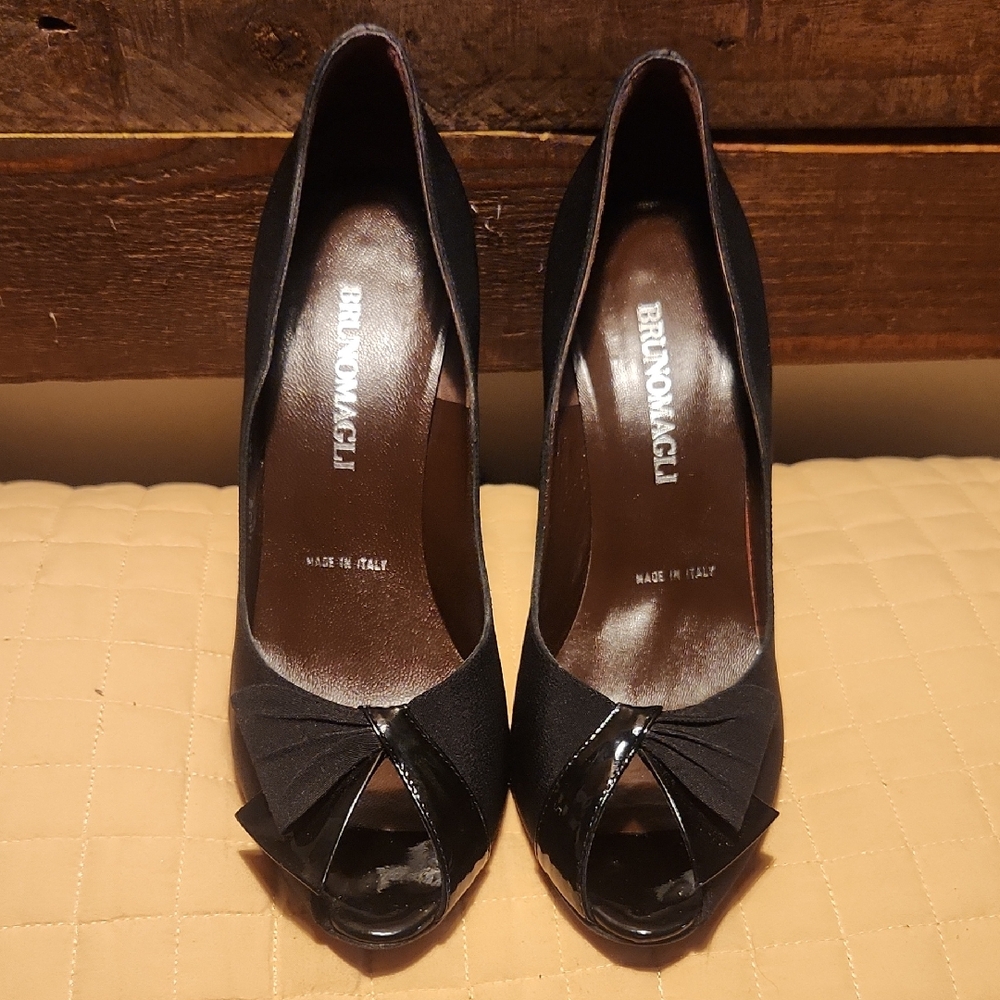 Bruno Magli Black Peep-Toe Heels